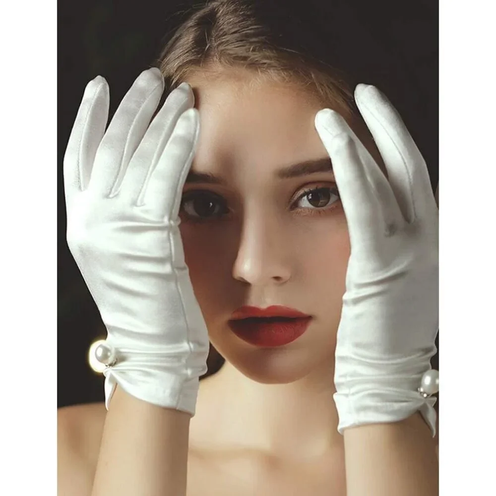 Women's Lvory-9401 Short Length Satin Wrist Gloves Stretchy Wedding Party Prom